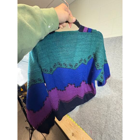 VINTAGE Bachrach Sweater Mens Medium Blue Geometric Knit Pullover 80s Grandpa - Picture 4 of 5